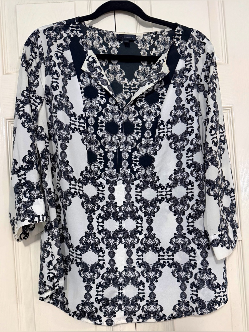 The Limited Black & White Printed V-Split Neck Printed Top